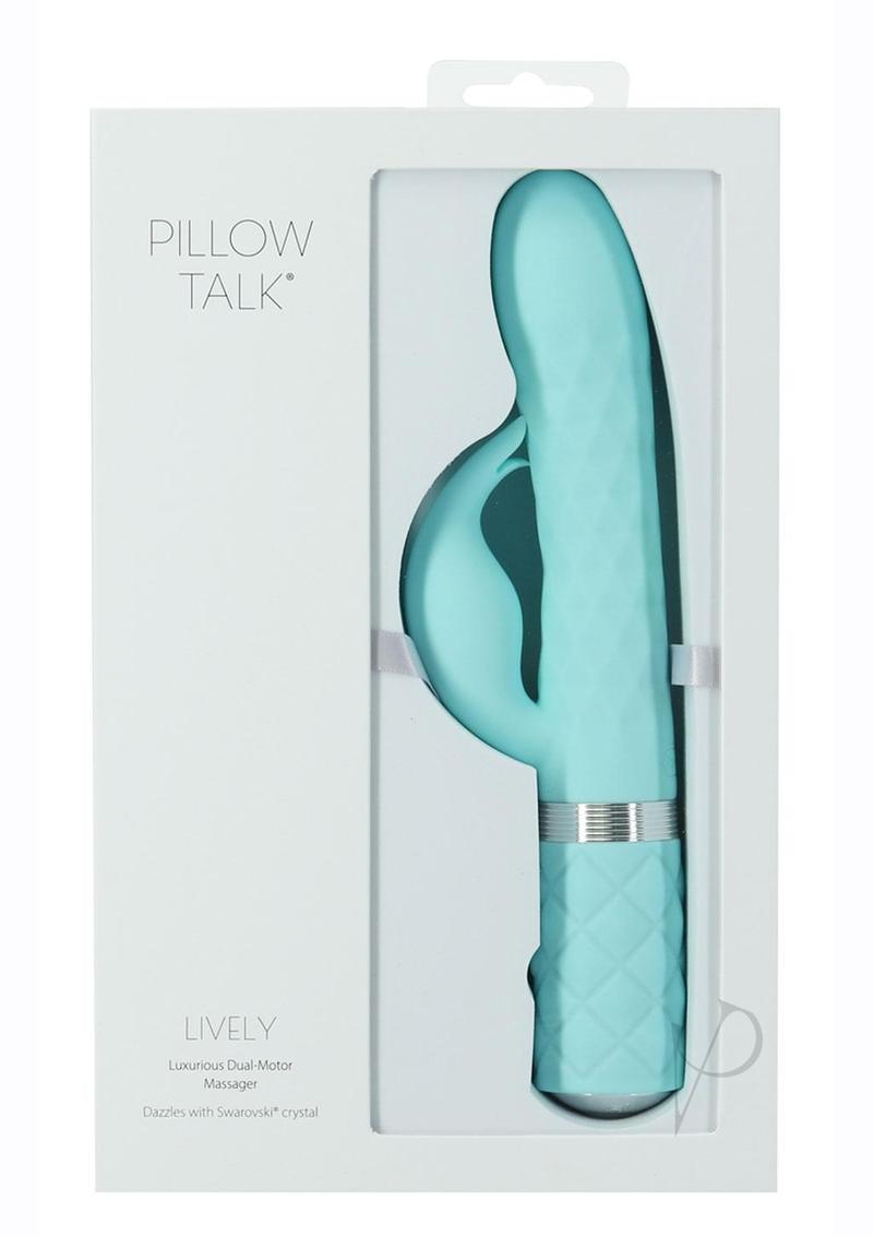 Pillow Talk Lively Silicone Rechargeable Dual Motor Massager with Swarovski Crystal - Teal