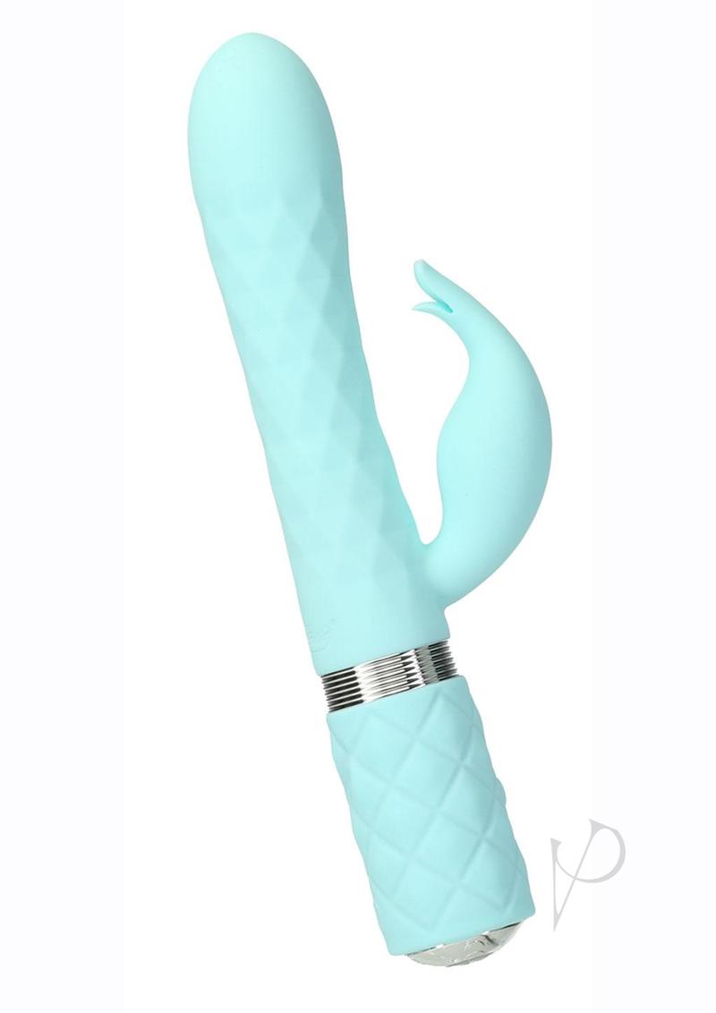 Pillow Talk Lively Silicone Rechargeable Rabbit Vibrator with Swarovski Crystal - Teal