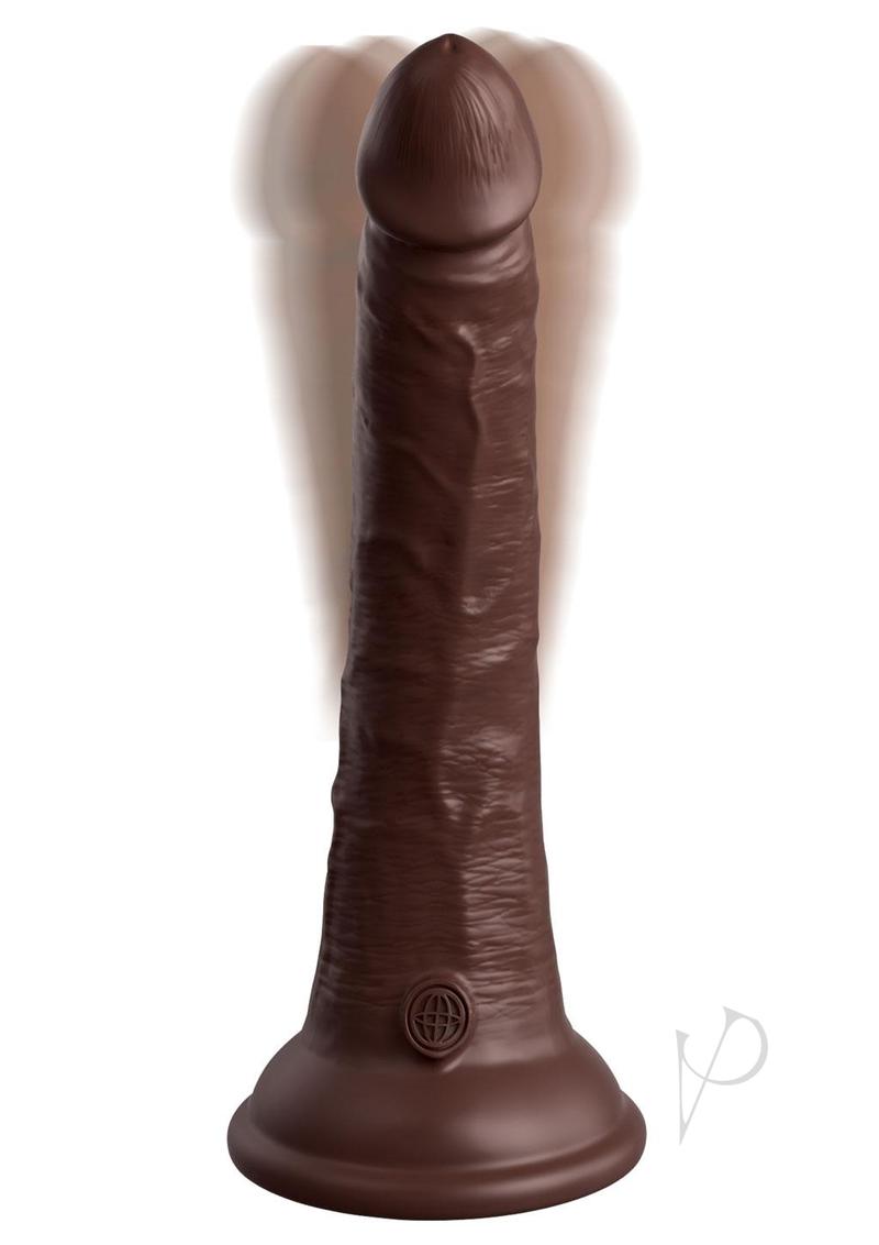 King Cock Elite Dual Density Vibrating Rechargeable Silicone Dildo with Remote Control 7in - Chocolate