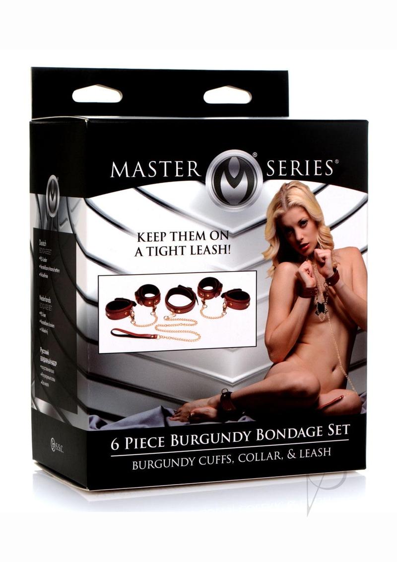 Master Series Bondage Set Cuffs, Collar, and Leash (6 piece) - Burgundy