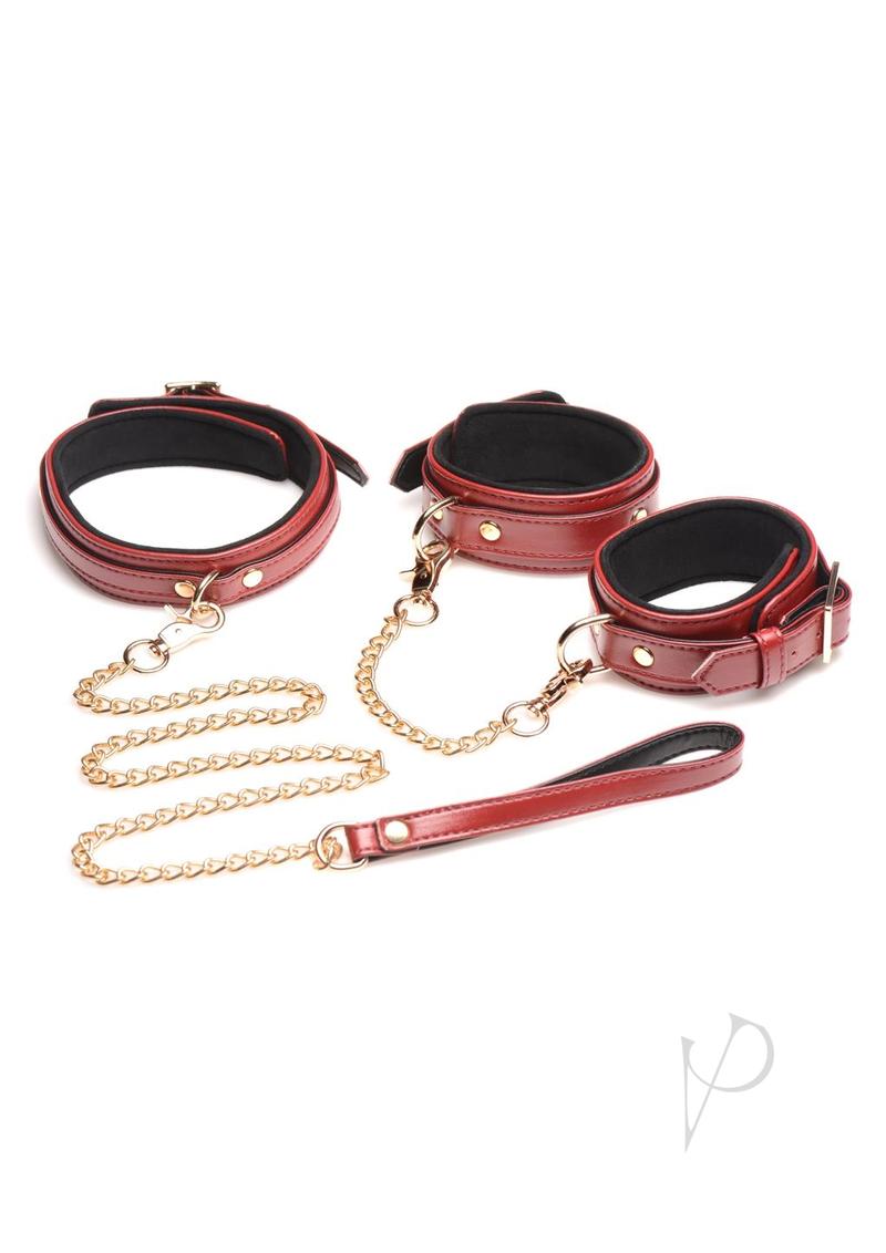 Master Series Bondage Set Cuffs, Collar, and Leash (6 piece) - Burgundy
