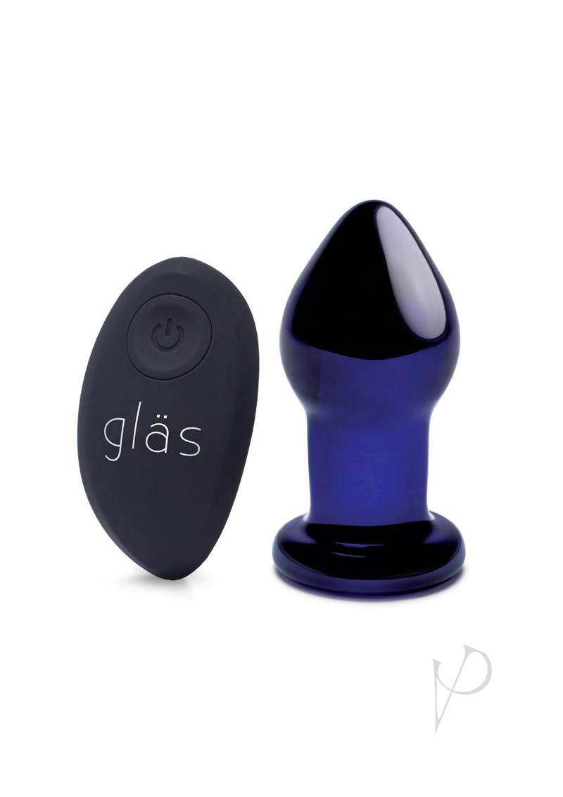 Glas RechargeableVibrating Glass Butt Plug with Remote Control 3.5in - Blue