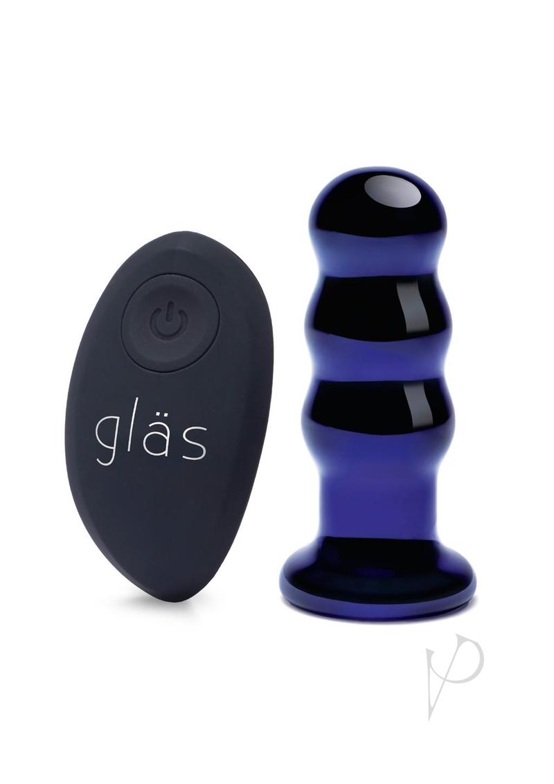 Glas Rechargeable Vibrating Glass Beaded Buttplug with Remote Control 3.5in - Blue