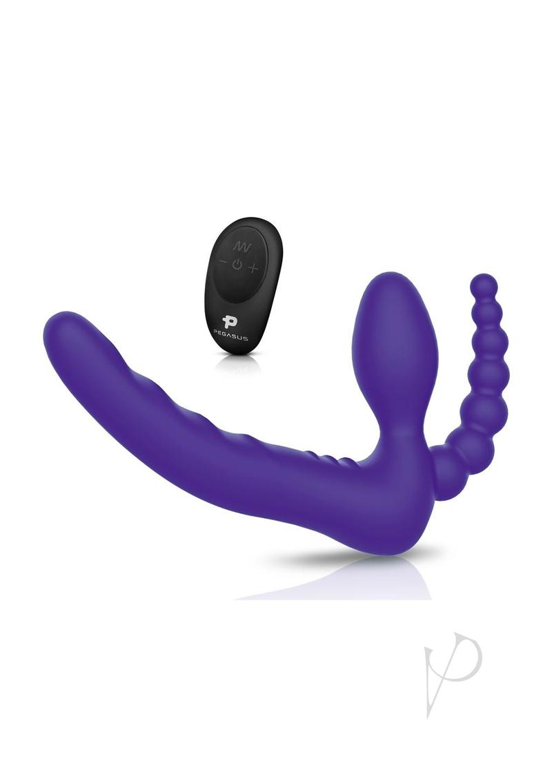 Pegasus Strapless D.P. Silicone Strap-On with Remote Control - Purple