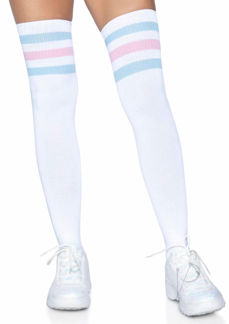 Leg Avenue Athlete Thigh Hi 3 Stripe Top - O/S - Pink/Blue