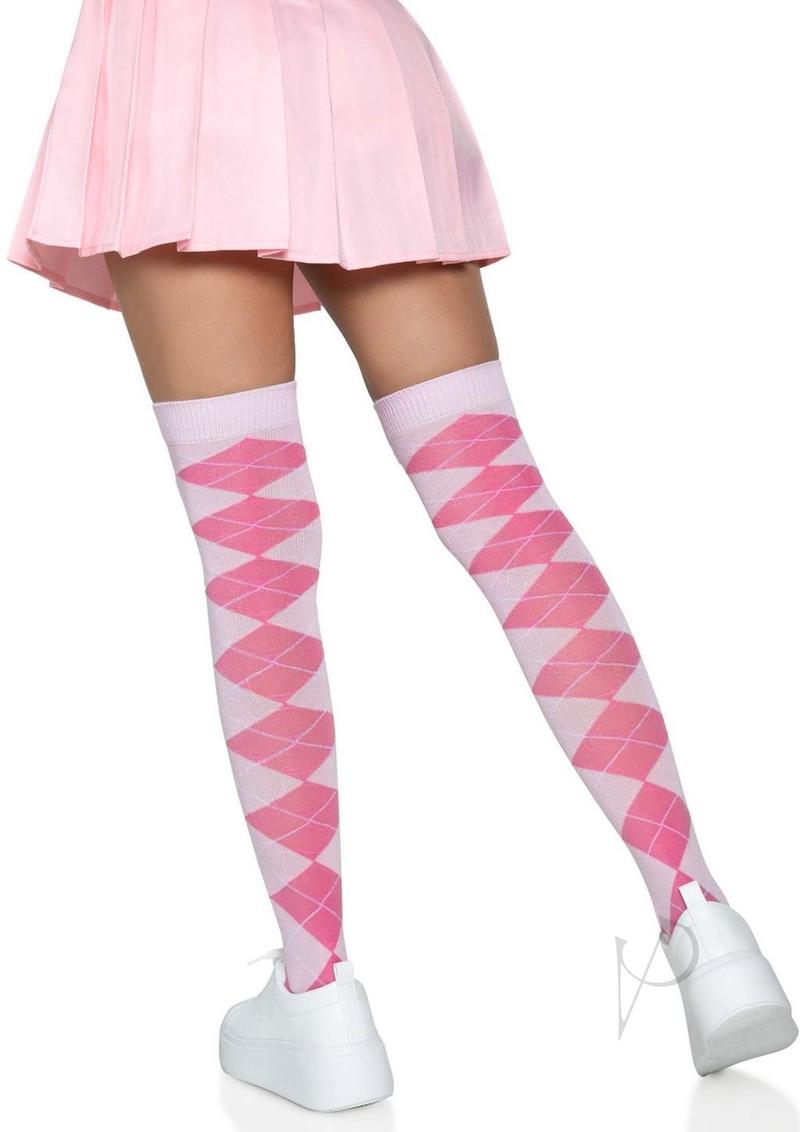 Leg Avenue Argyle Knit Over The Knee Socks - OS - Pink