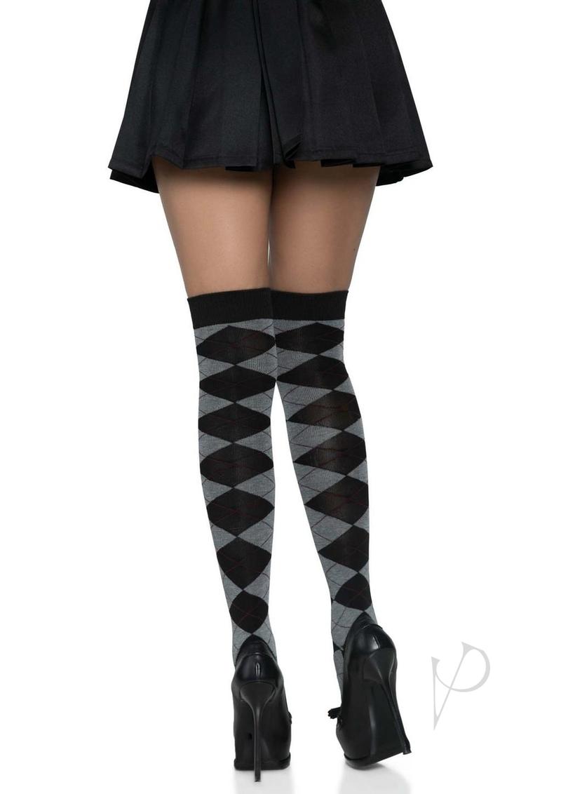 Leg Avenue Argyle Knit Over The Knee Socks - OS - Grey
