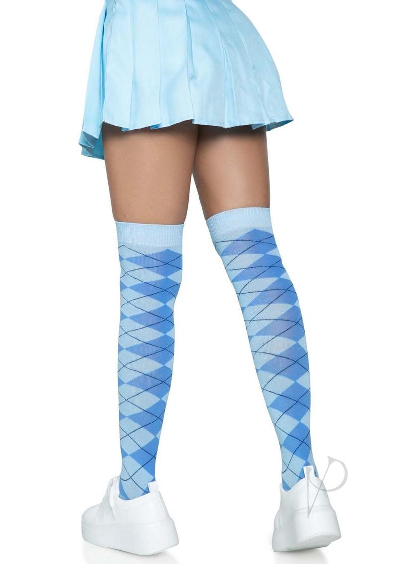 Leg Avenue Argyle Knit Over The Knee Socks - OS - Blue