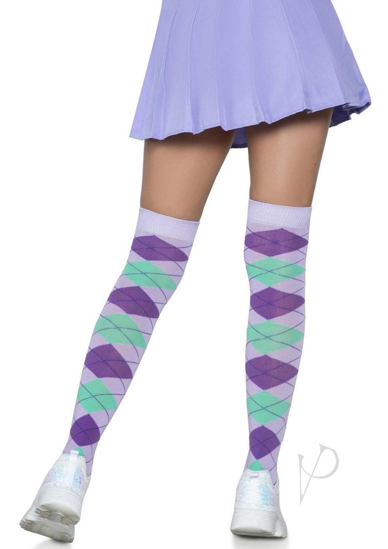 Leg Avenue Argyle Knit Over The Knee Socks - OS - Lavender