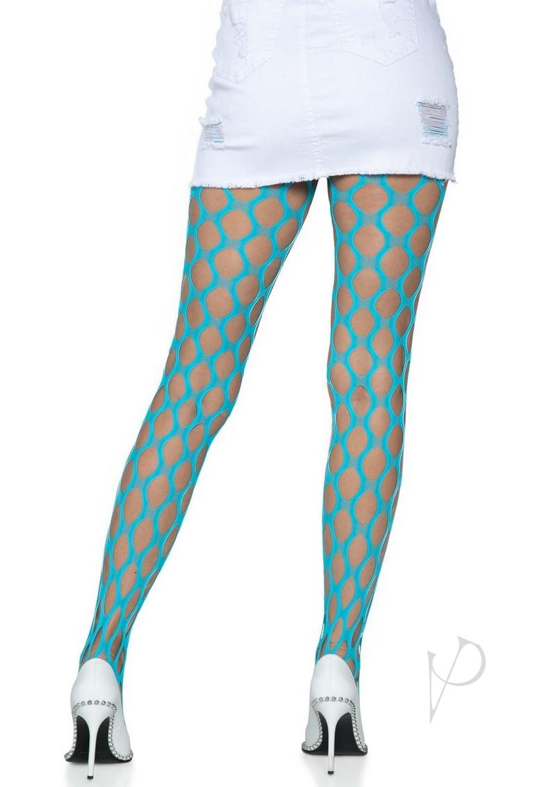 Leg Avenue Jumbo Pothole Net Tights - OS - Neon Blue