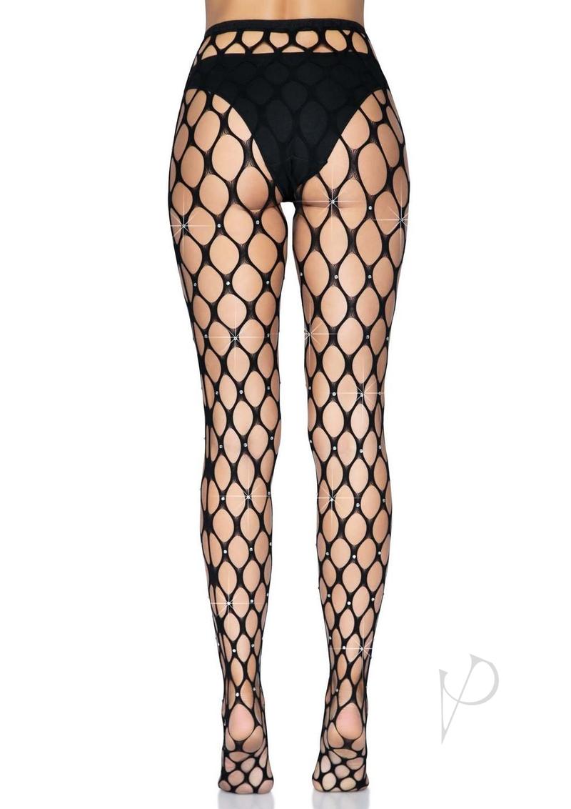Leg Avenue Rhinestone Jumbo Pothole Net Tights - OS - Black