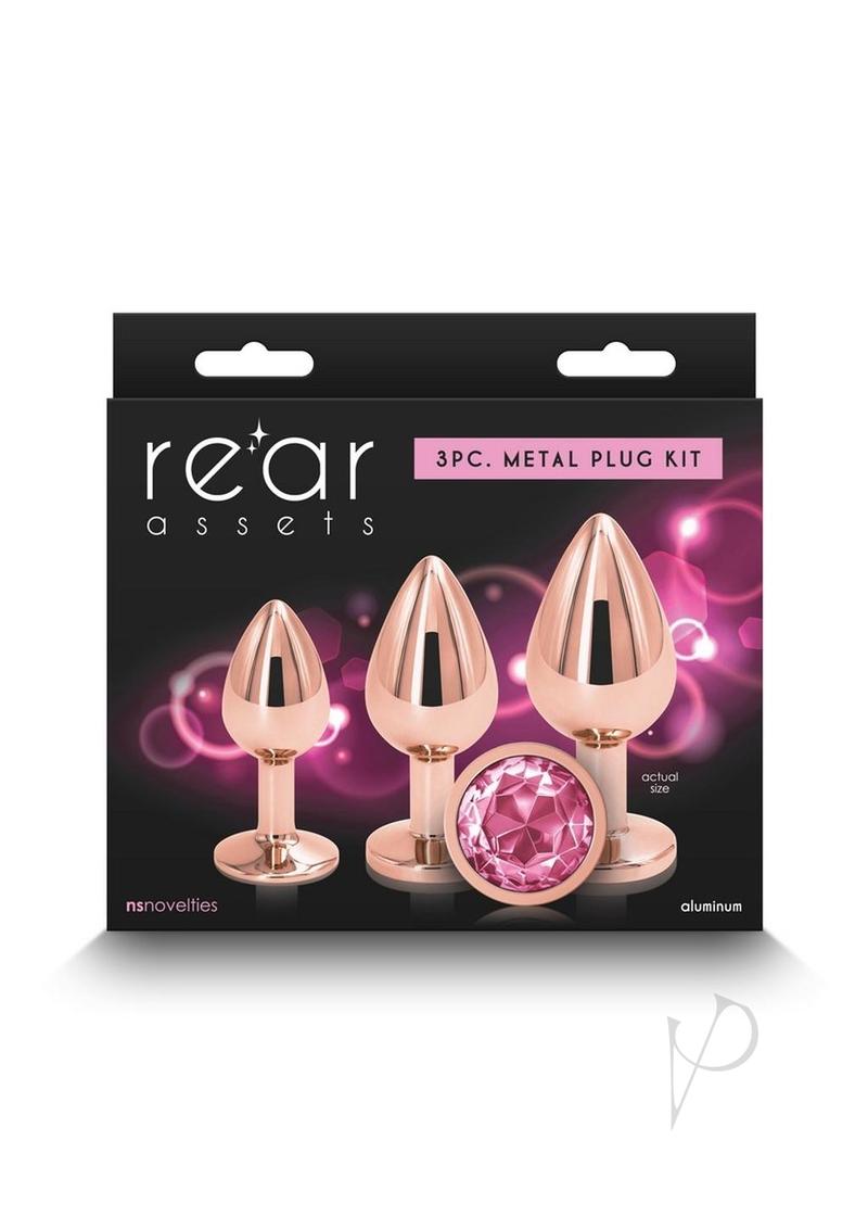 Rear Assets Aluminum Anal Plug Trainer Kit (3 pieces) - Rose Gold/Pink