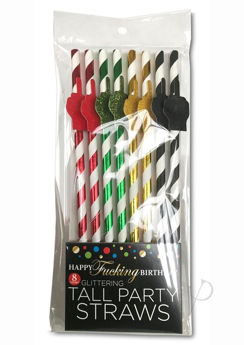 Happy F'n Birthday Tall Party Straws (8 per Pack) - Assorted Colors