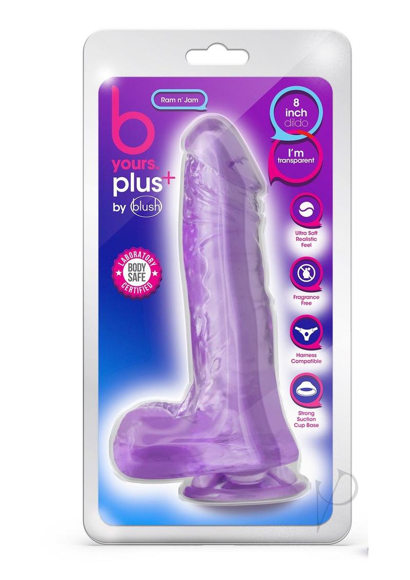 B Yours Plus Ram n' Jam Realistic Dildo with Balls 8in - Purple