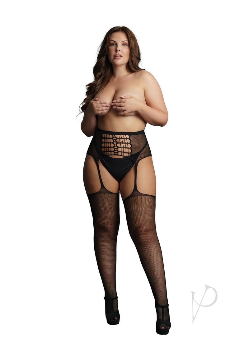 Le Desir High-Waist Garterbelt Stockings - Plus Size - Black