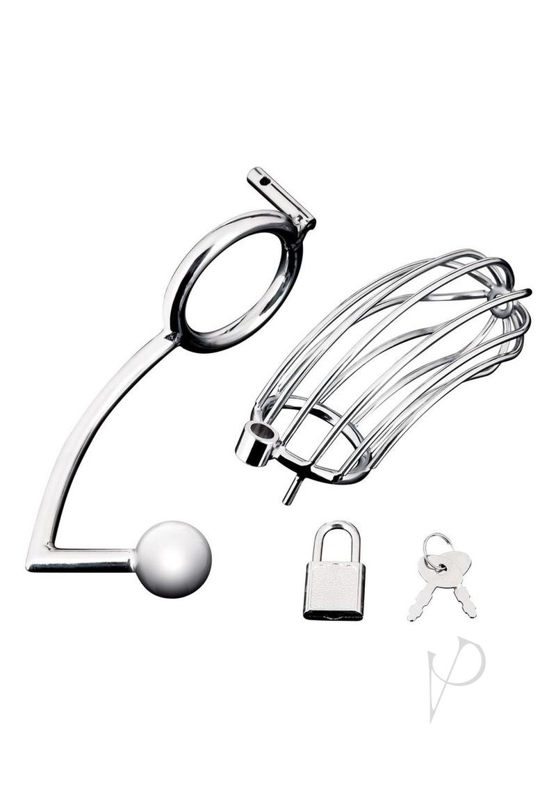 Cock Cage With Anal Stimulator - Stainless Steel