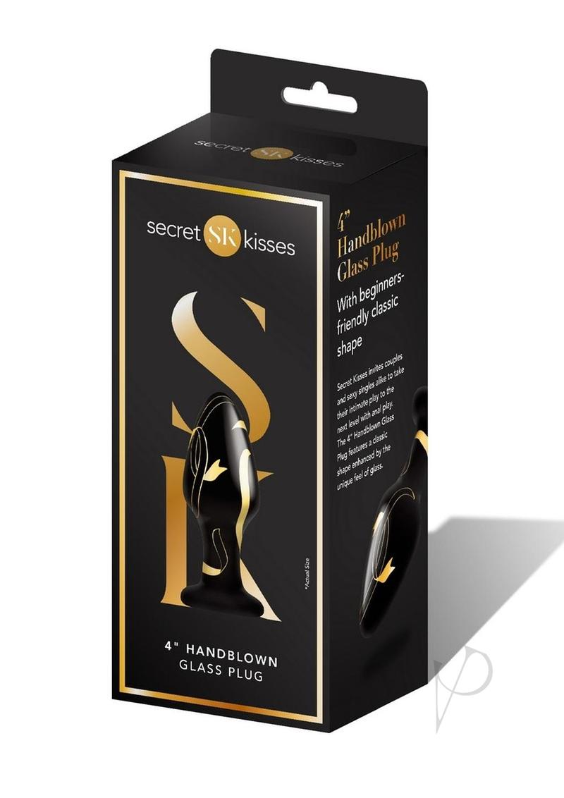 Secret Kisses Handblown Wide Glass Anal Plug 4in - Black/Gold
