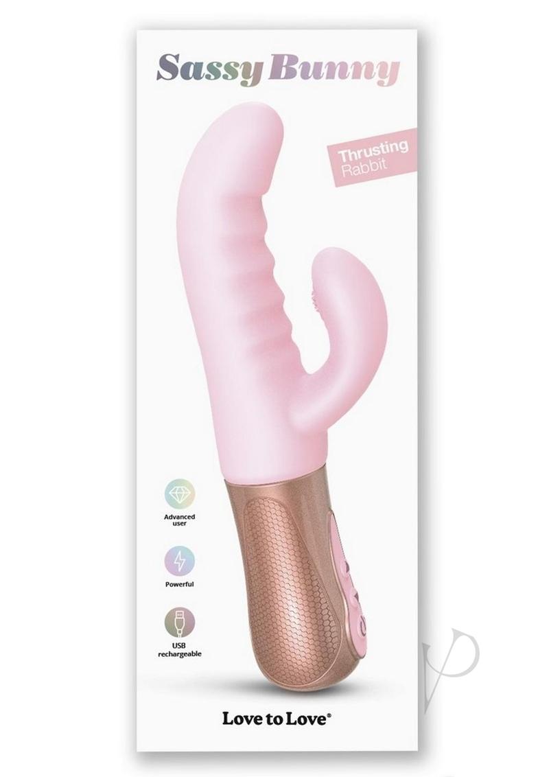 Sassy Bunny Dual Motor Rechargeable Silicone Thrusting Rabbit Vibrator - Baby Pink