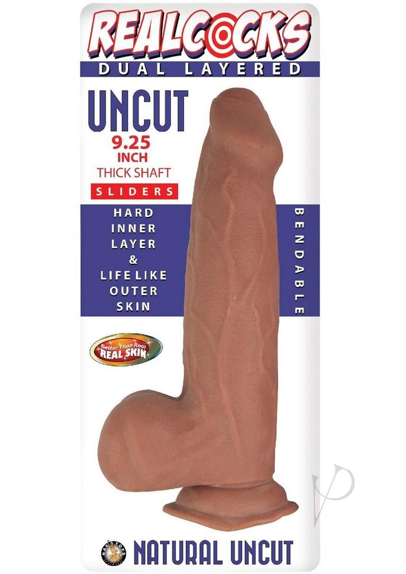 Realcocks Dual Layered Uncut Slider Thick Shaft Dildo 9.25in - Caramel