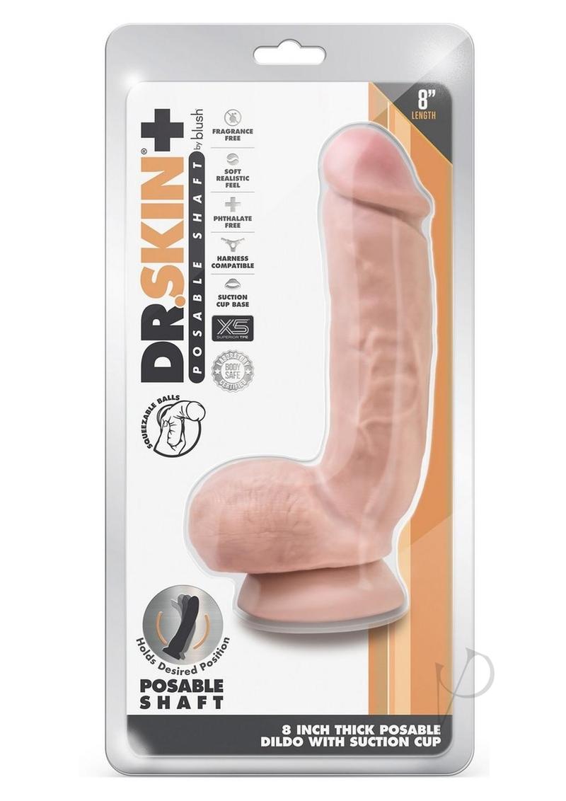 Dr. Skin Plus Gold Collection Thick Posable Dildo with Squeezable Balls 8in - Vanilla