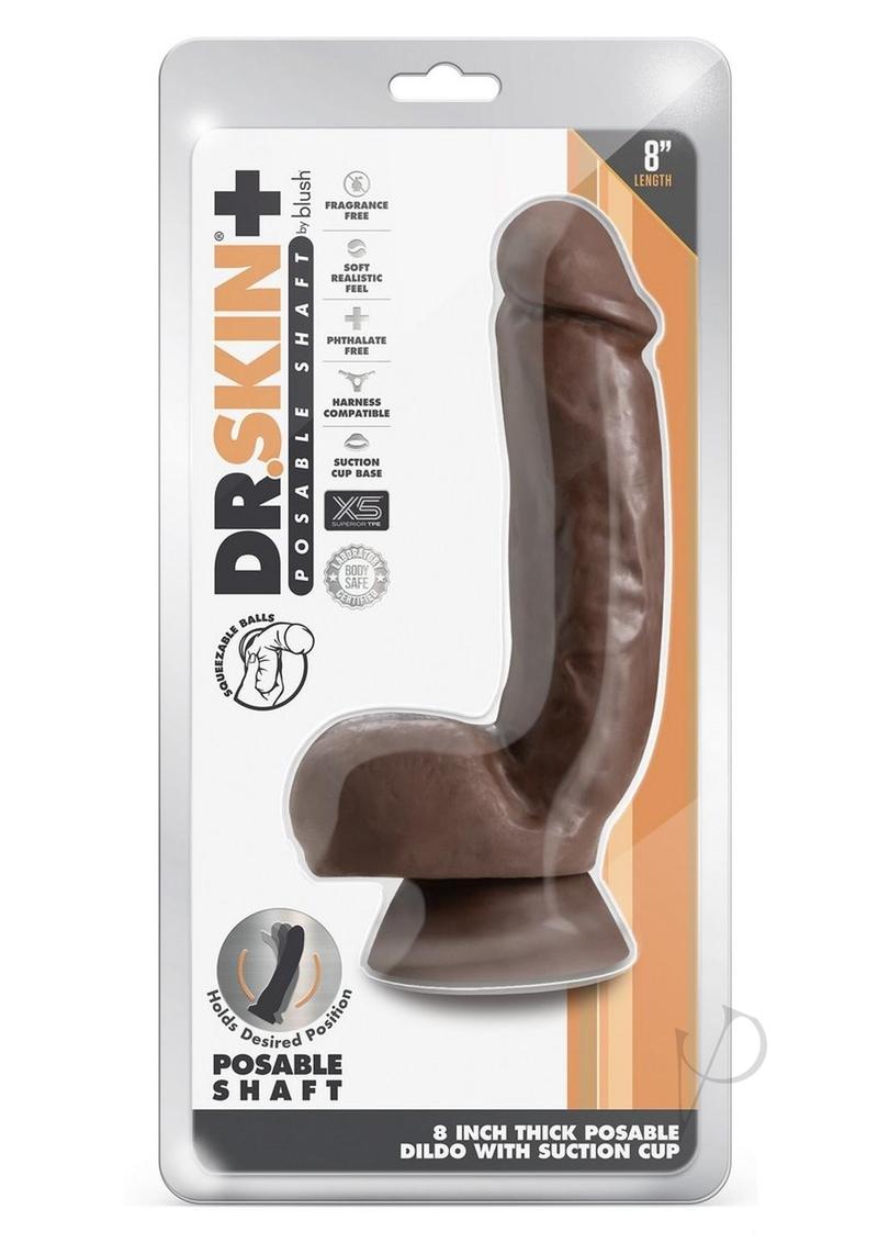 Dr. Skin Plus Gold Collection Thick Posable Dildo with Squeezable Balls 8in - Chocolate