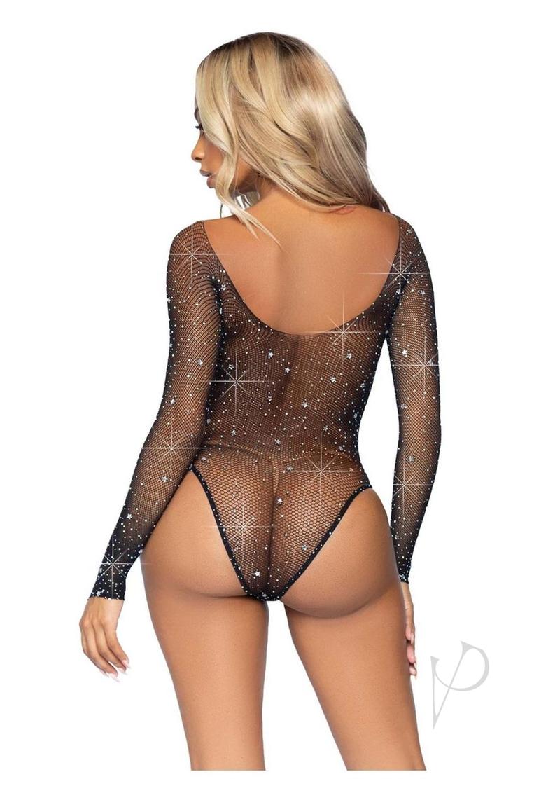 Leg Avenue Galaxy Star Rhinestone Fishnet Bodysuit with Snap Crotch - OS - Black