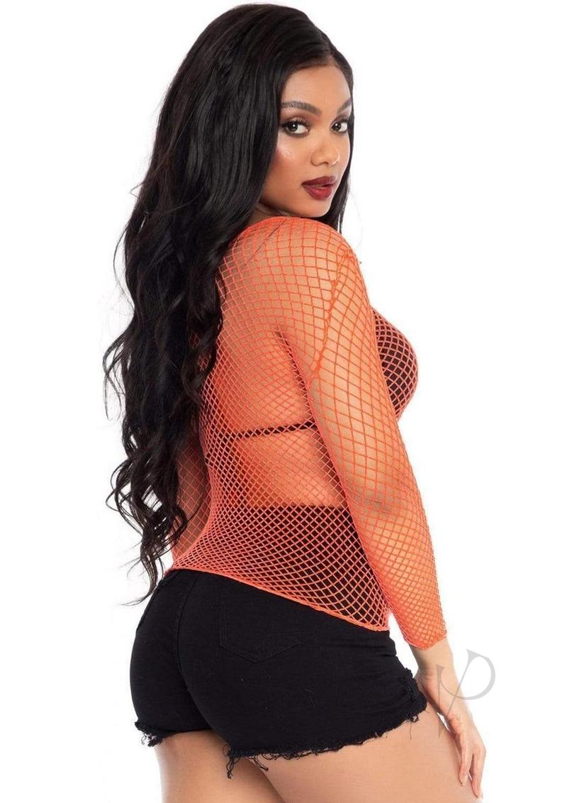 Leg Avenue Spandex Long Sleeved Industrial Net shirt - OS - Coral