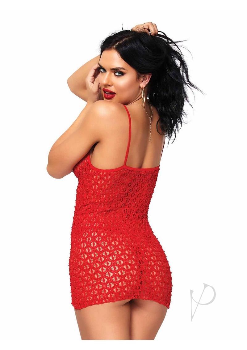 Leg Avenue Mini Dress with Lace Up Front and G-String - OS - Red