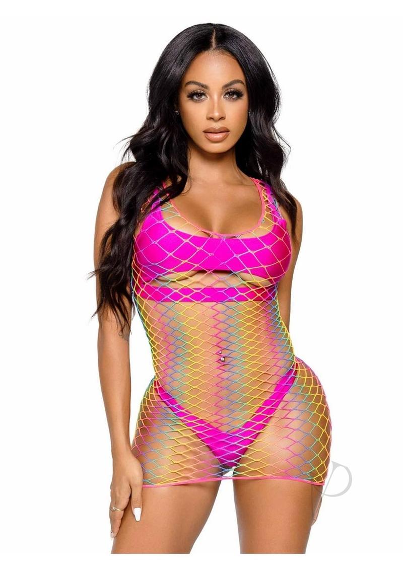 Rainbow Net Tank Mini Dress - O/S - Multicolor