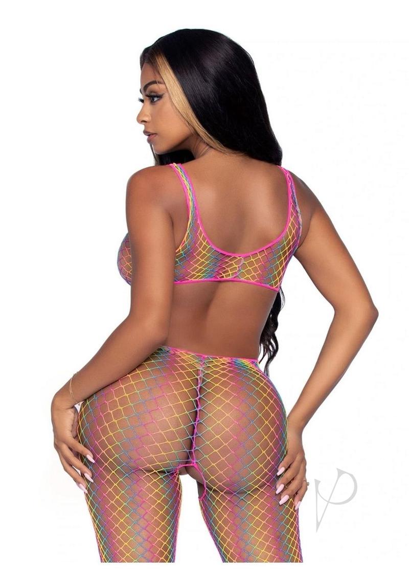 Leg Avenue Rainbow Net Cut-Out Footless Tank Bodystocking - OS - Multicolor