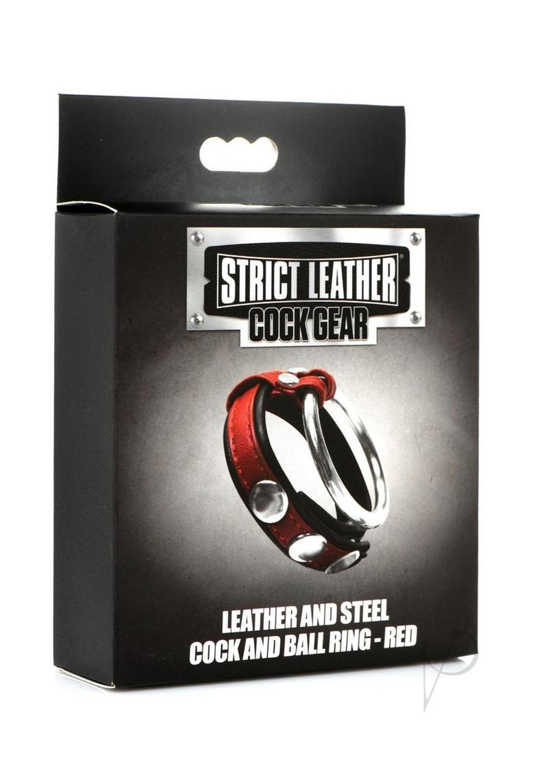 Strict Leather Cock Gear Leather and Steel Cock and Ball Ring - Red