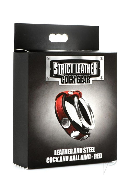 Strict Leather Cock Gear Leather and Steel Cock and Ball Ring - Red