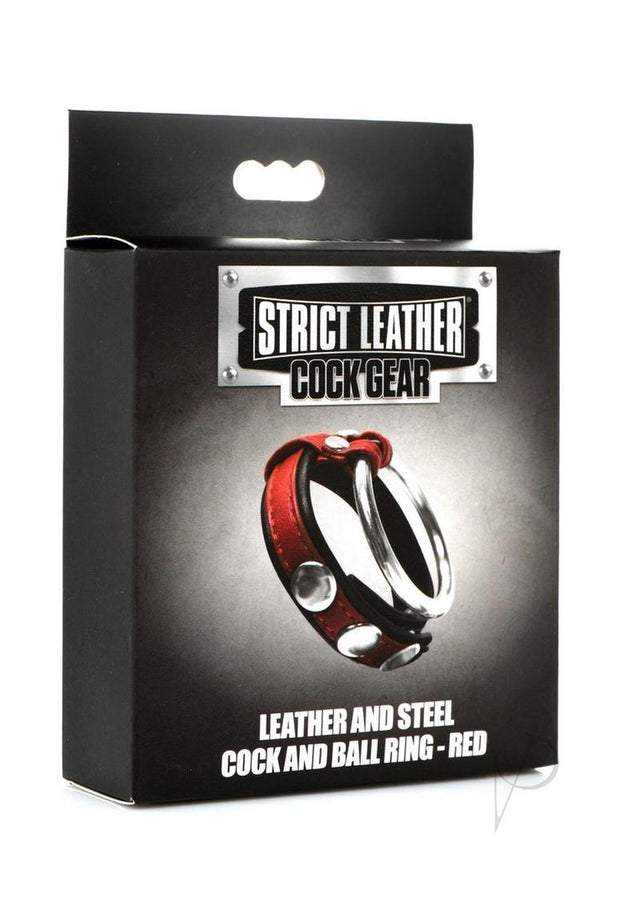 Strict Leather Cock Gear Leather and Steel Cock and Ball Ring - Red