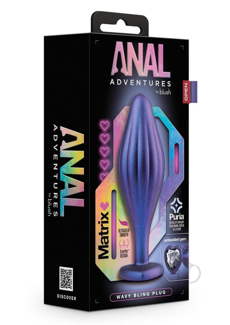 Anal Adventures Matrix Wavy Bling Silicone Plug - Sapphire Blue
