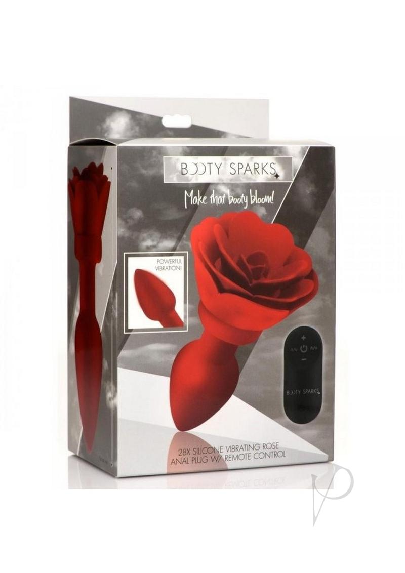 Booty Sparks 28X Rechargeable Silicone Vibrating Rose Anal Plug with Remote Control - Large - Red