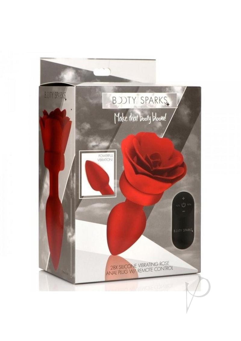 Booty Sparks 28X Rechargeable Silicone Vibrating Rose Anal Plug with Remote Control - Medium - Red
