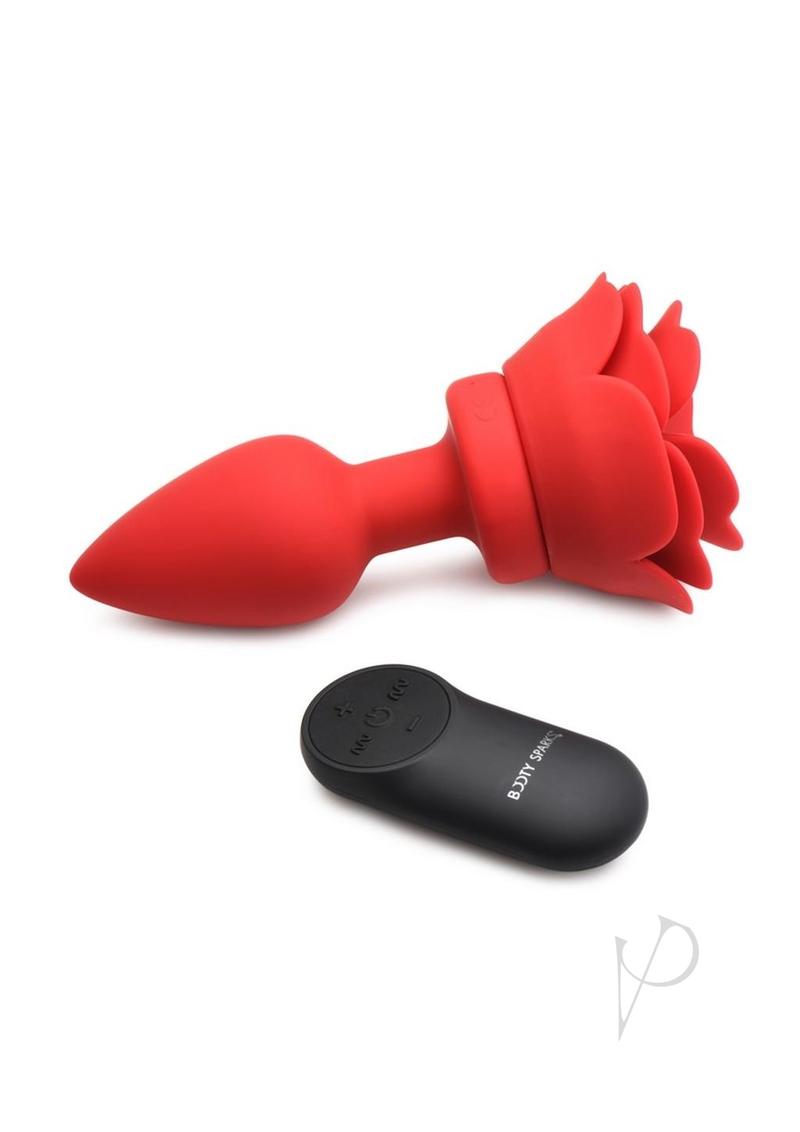 Booty Sparks 28X Rechargeable Silicone Vibrating Rose Anal Plug with Remote Control - Medium - Red