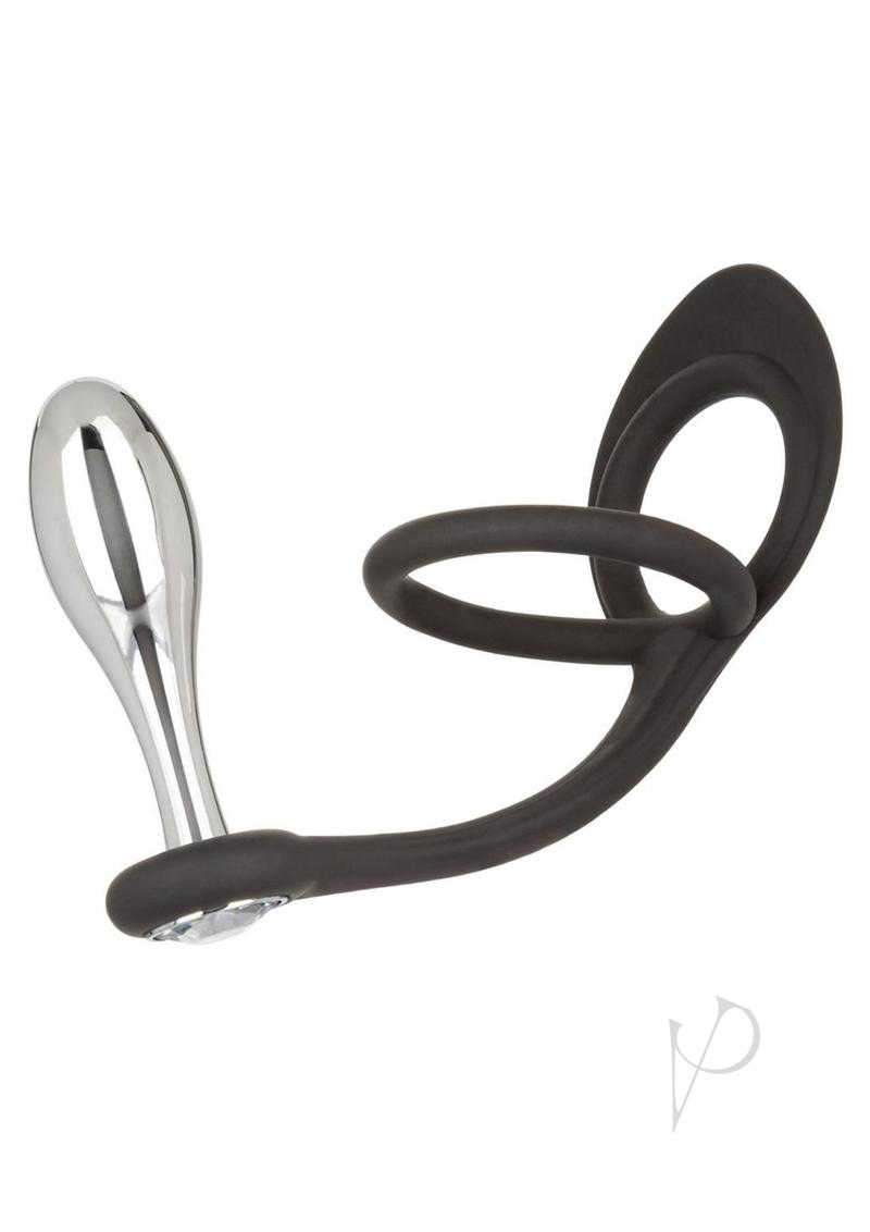 Star Fucker Teardrop Plug Silicone Cock Ring with Butt Plug - Black