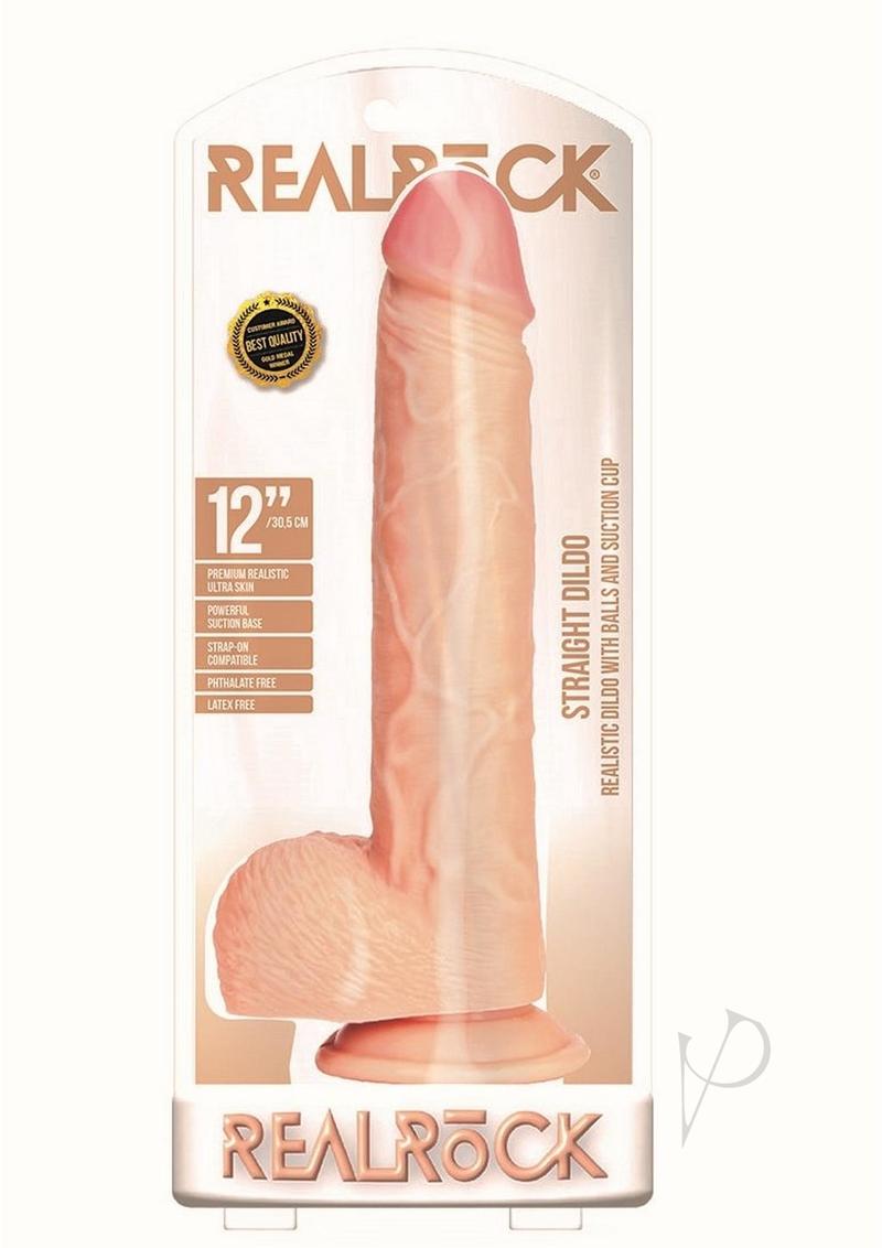 RealRock Straight Realistic Dildo with Balls and Suction Cup 12in - Vanilla