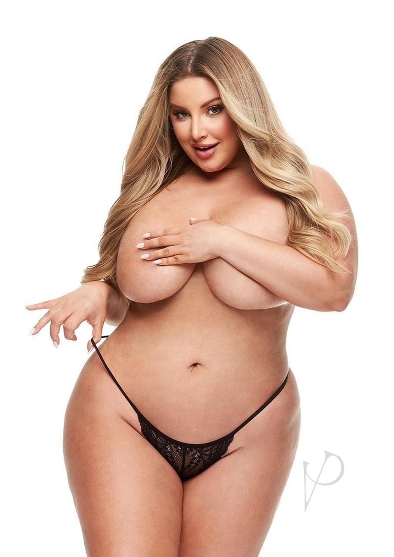 Secrets Lace Panty and Rechargeable Panty Vibe with Remote Control - Queen - Black