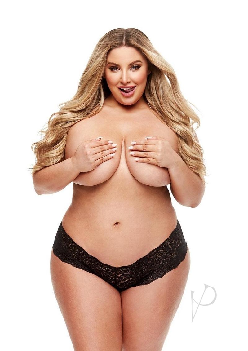 Secrets Lace Boyshort and Rechargeable Panty Vibe with Remote Control - Q/S - Black