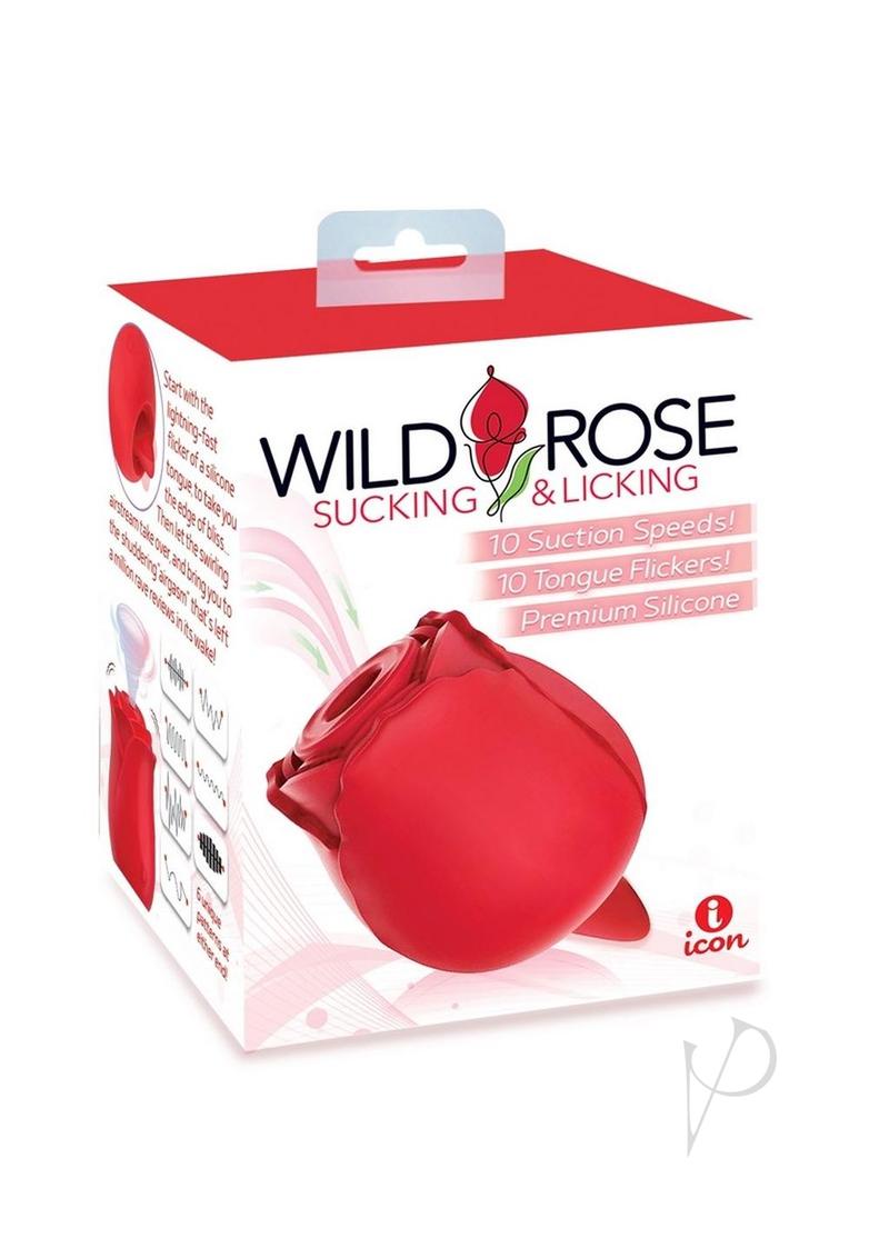 Wild Rose and Tongue Rechargeable Silicone Clitoral Stimulator with Suction - Red