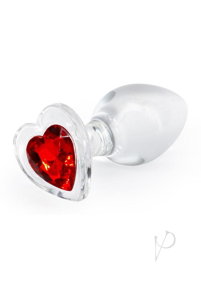 Crystal Desires Red Heart Glass Anal Plugs - Medium