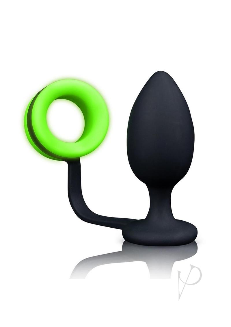 Ouch! Silicone Cock Ring With Anal Plug - Glow in the Dark - Green