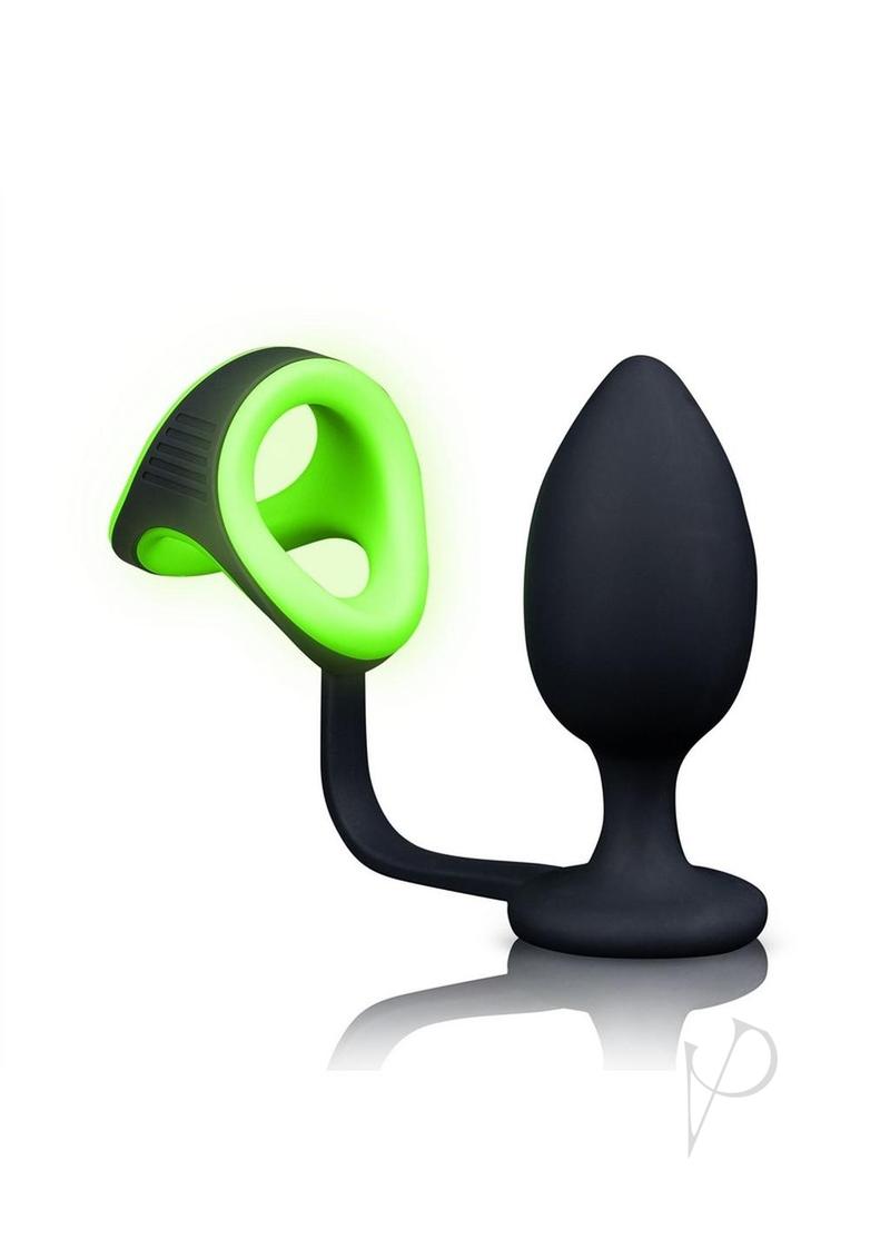 Ouch! Silicon Cock Ring with Anal Plug Glow in the Dark - Green