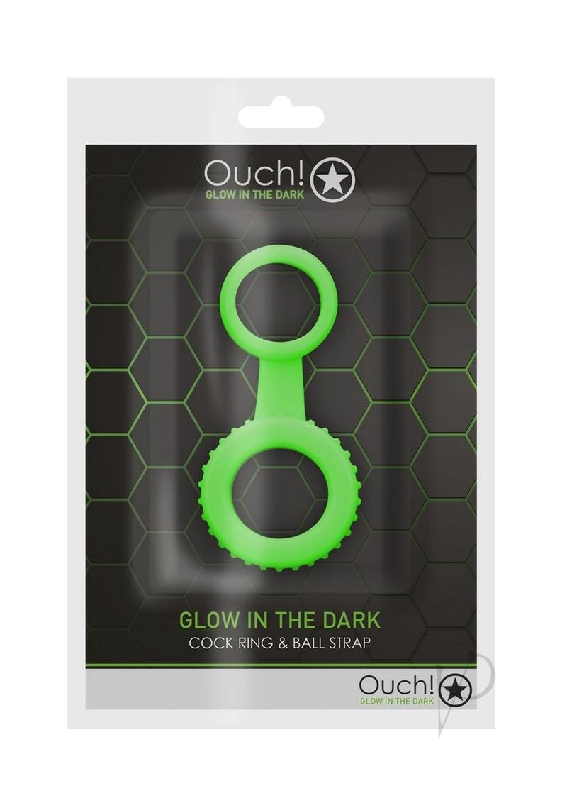 Ouch! Cock Ring and Ball Strap Silicone Glow in the Dark - Green