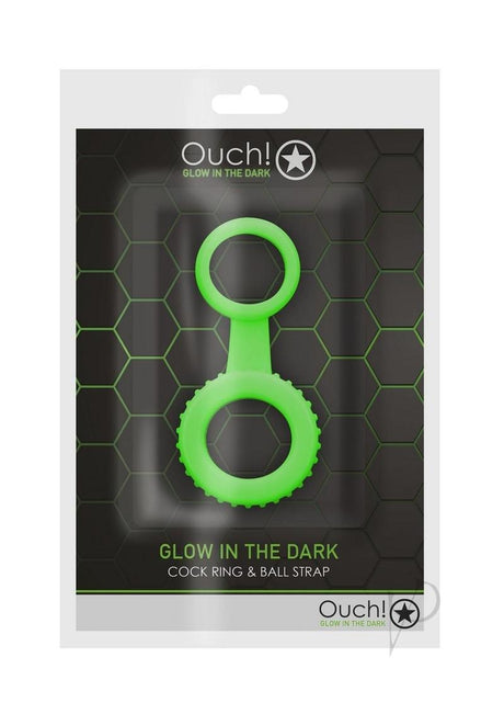Ouch! Cock Ring and Ball Strap Silicone Glow in the Dark - Green