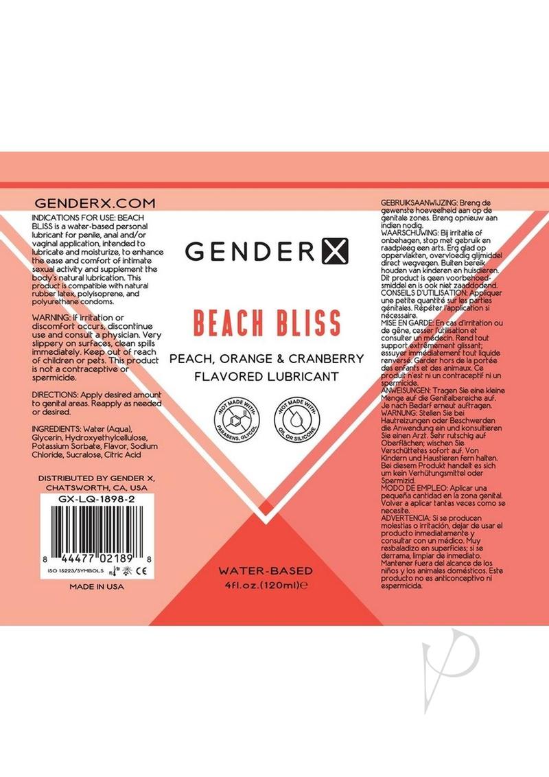 Gender X Beach Bliss Water Based Flavored Lubricant 4oz. - Peach