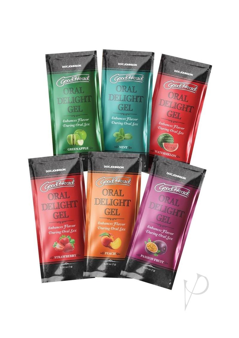 GoodHead Oral Delight Gel .24oz (6 Pack) - Assorted Green Apple, Mint, Peach, Strawberry, Watermelon, Passion Fruit