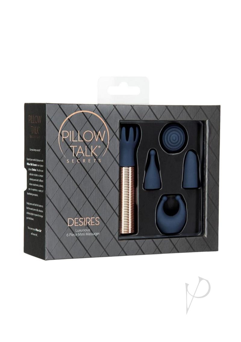 Pillow Talk Secrets Desires Rechargeable Silicone Bullet Set (6 Piece) - Navy Blue/Rose Gold
